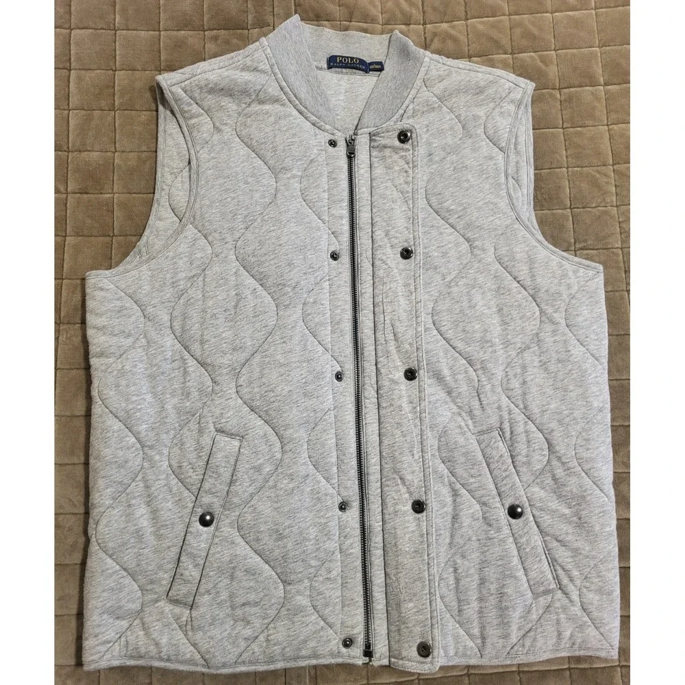 Polo Ralph Lauren Quilted Full Zip Vest Gray Old Money Men's Size Large